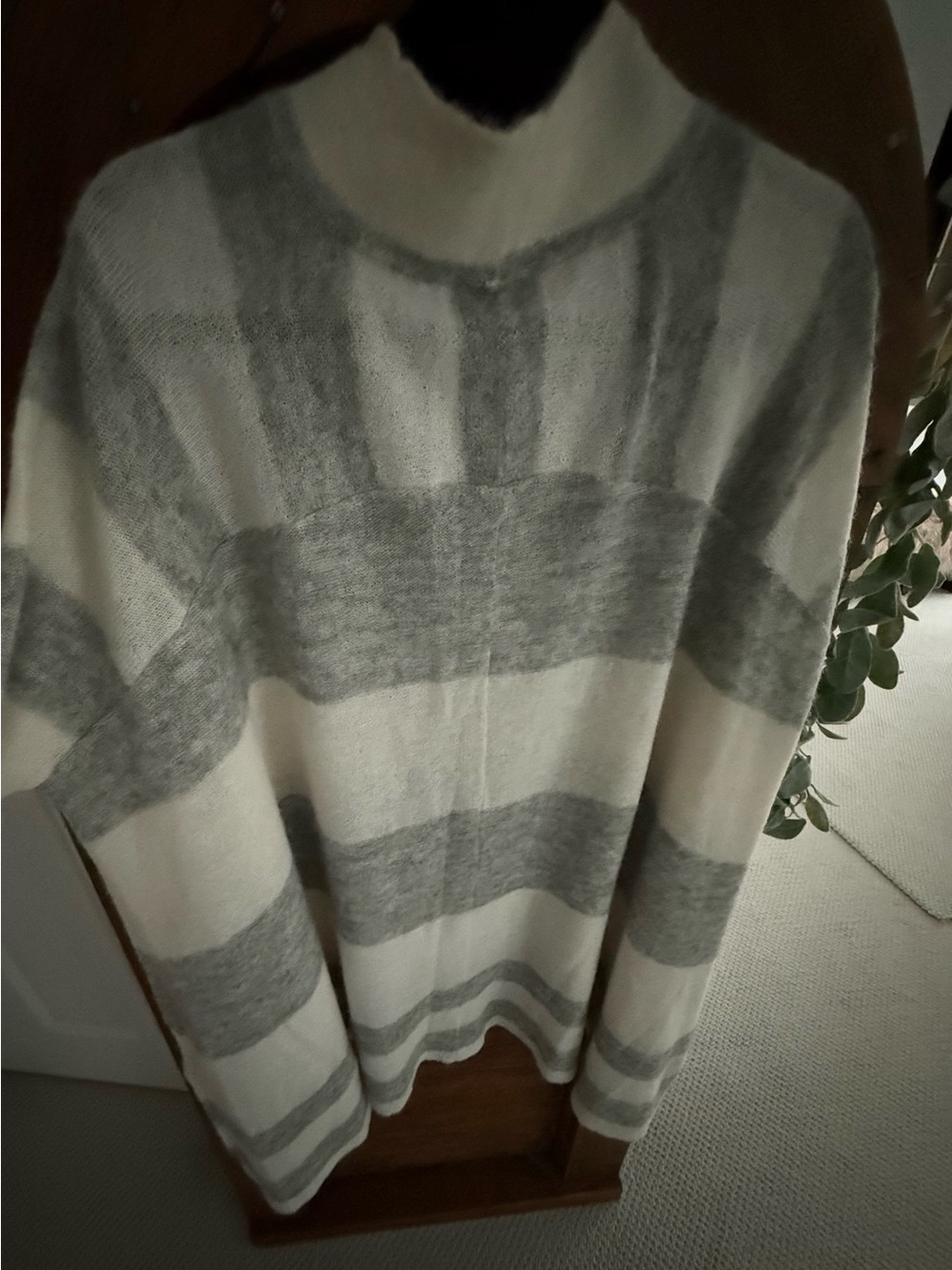 Free People rare Alpaca Striped Cowl Sweater in Gray and Cream